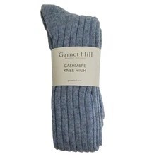 NWT Garnet Hill Socks Knee High 9-11 Blue Mist Ribbed 82% Cashmere Holiday Warm