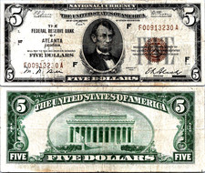 1929 $5 NATIONAL ATLANTA F-VF Rare* Only 136 in census Fr. 1850-F