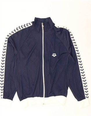 ARENA Mens Graphic Tracksuit Top Jacket Large Navy Blue Colourblock DJ10