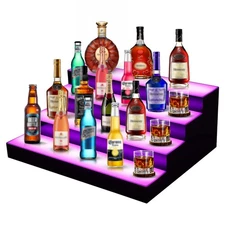 4 Tiers 16 Inch LED Lighted Liquor Bottle Display with RF Remote for Home Bar
