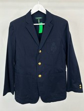 Lauren Ralph Lauren Size L Navy Women Classic Embroidered Crest Emblem Blazer