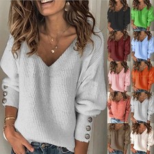 Womens Knitted Pullover Long Sleeve Ladies Tee Casual Jumper Loose Blouse Tops