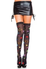 sexy MUSIC LEGS neon RAINBOW star PRINT sheer THIGH highs HI stockings PANTYHOSE