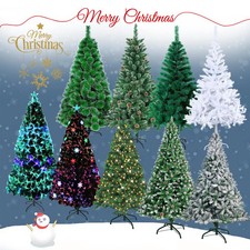 4-7FT Artificial Christmas Tree with LED Lights Snow Flocked/Pre Lit Fiber Optic