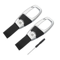 2Pcs Auto SchlüSselanhäNger Runde Clip Leder SchlüSselanhäNger Mit Riemen Silber