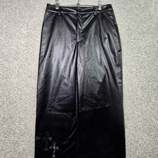 Shein Pants Womens 6 Black Faux Leather Gothic Wide Leg Zip Pockets Cross Detail