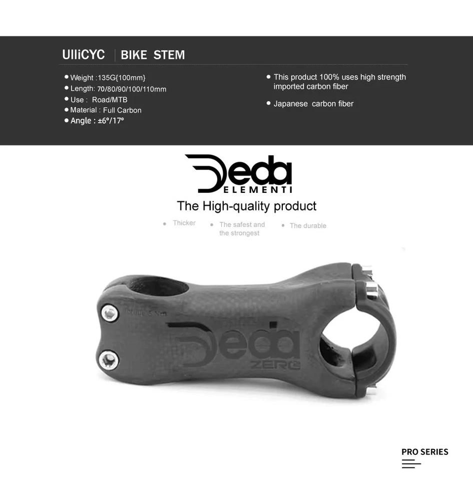 Full Carbon Stem 3k Matte Black Road/MTB Bike Stem 6/17 Degree Bicycle Part - Image 2 of 4