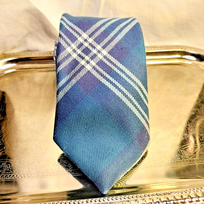 Strathmore Tartan Wool Necktie Plaid Blue Scotland Designer Classic Preppy