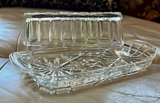 Vintage Anchor Hocking Star of David Crystal Glass Covered Butter Dish Starburst