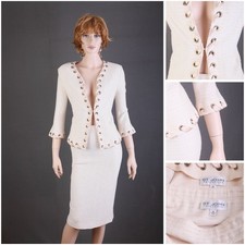St. John COLLECTION TEXTURED KNIT 2 PC Suit, JACKET SKIRT, IVORY, SIZE 12,CHIC