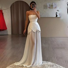 Wedding Dress Strapless A-line Princess Ribbon Bride Gown Illsion Custom Tulle