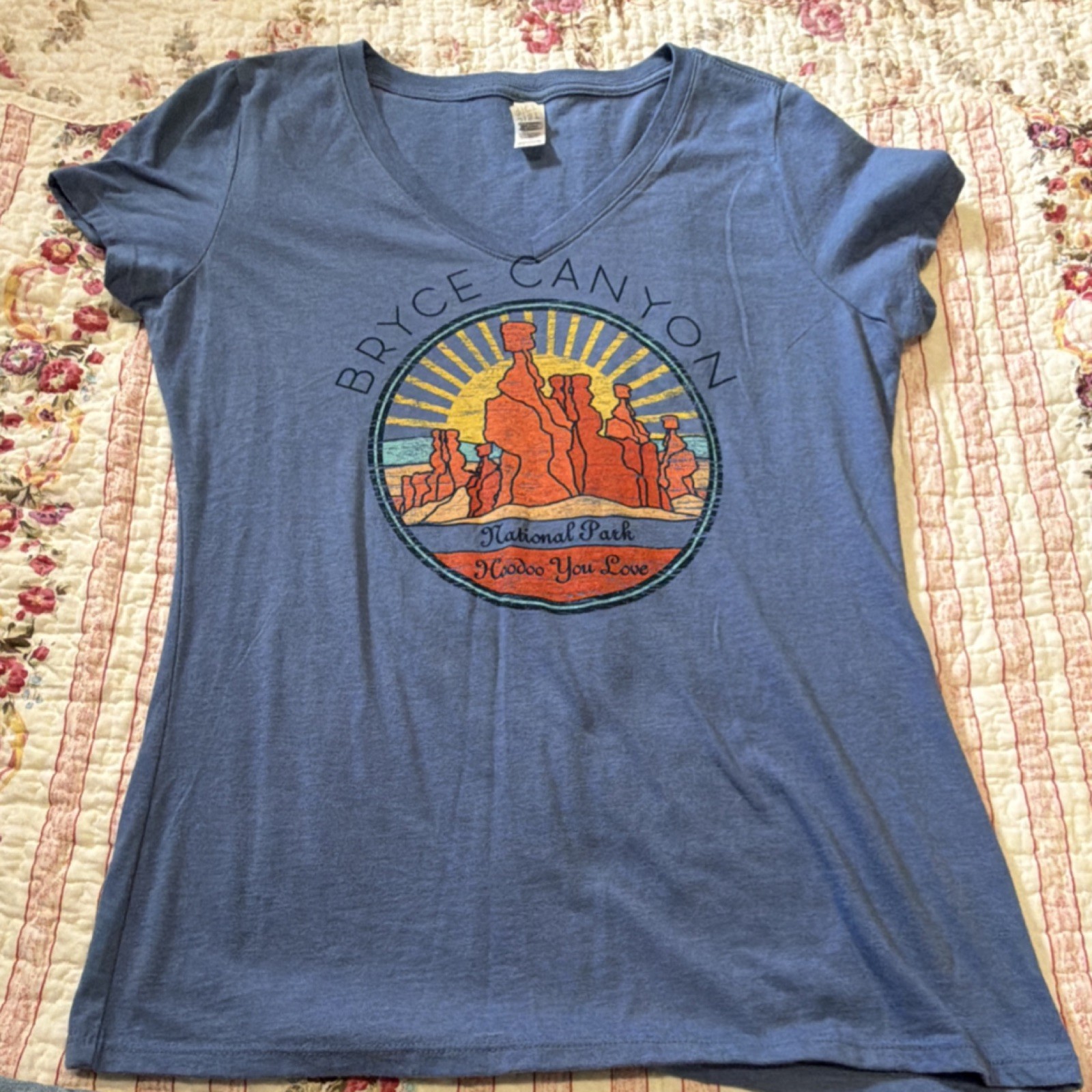 District Bryce Canyon National Park Women's Blue V-Neck T-Shirt M 50/25/25 Blend