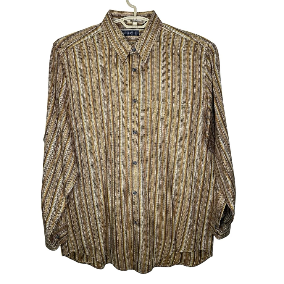 Jhane Barnes Silk Blend Long Sleeve Shirt Abstract Stripes Brown/Gold Size Large - Image 2 of 4