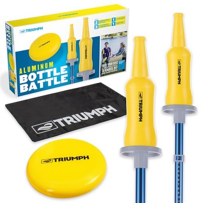 Triumph Bottle Battle Game Set   Fast-Paced Disc Toss Lawn Game with Adjustab...
