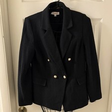 Nanette Lepore Women's Sz 8 Double Breasted Tweed Blazer w/Pearl & Gold Buttons