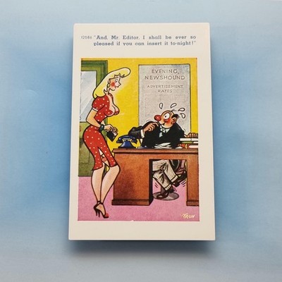 Comic Postkarte um 1965 Nylonstrümpfe Zeitung Büro Redakteur Lecth Brüste TROW