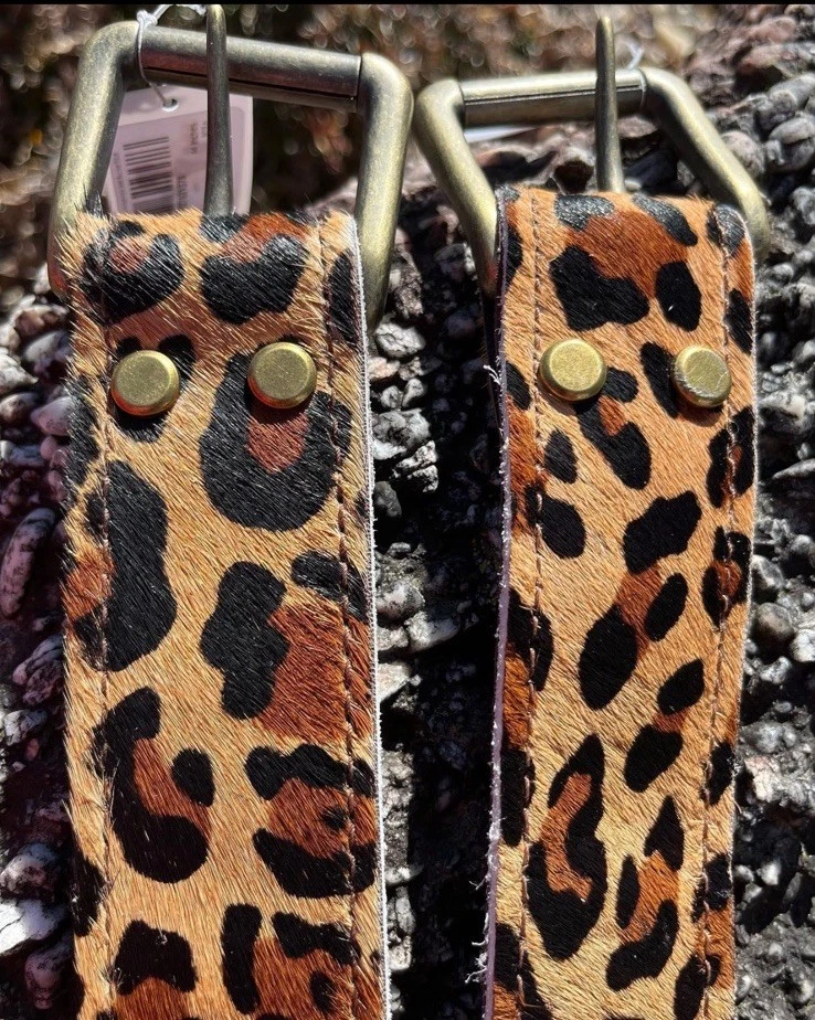 Belt Leather Animal Print Belt with Black Accent Size S 34 Inches Animal Print Leather Women Belt, Genuine Cowhide Leo Belt  main image 4