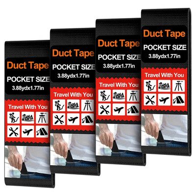 4 Pack 1.77 in x 10 ft Travel Duct Tape Mini Pocket Size Flat Roll Flexible Heav