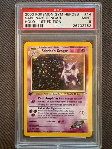 PSA 9 Sabrina's Gengar Holo 1st Edition **SWIRL** 2000 Pokémon Gym Heroes #14