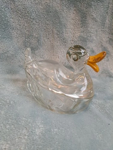 Vintage 1950's Clear Glass Duck Candy Dish