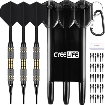 CyeeLife  3 Stück Dartpfeile mit Kunststoffspitze, Dart Pfeile-Set, schwarz 18g