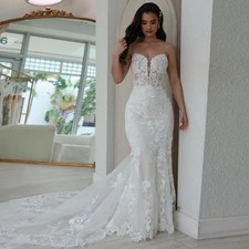 Boho Mermaid Wedding Dresses Women Bride Lace Appliques Court Train Vestido De