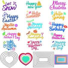 Metal Die Cuts for Card Making, 15 Pcs Holiday Greetings Word Cutting Dies an...