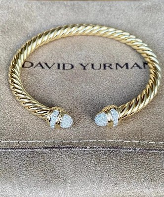 David Yurman 18K Yellow Gold 7mm Cable Bracelet with Diamonds
