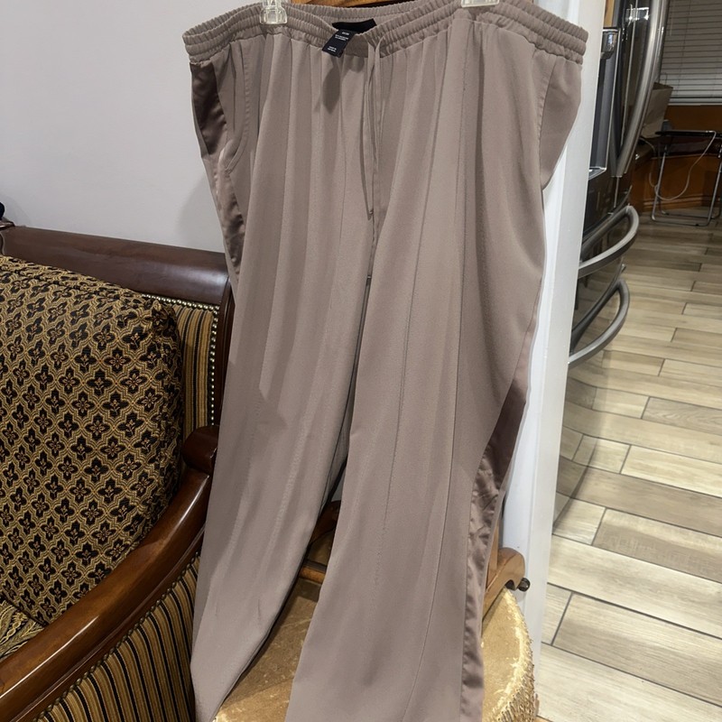 Brown Tuxedo Pants Side Satin Seam Drawstring Elastic Waist Sz 22-24 Lane Bryant