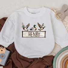 Personalized Mallard Duck Hunting Romper - Baby Boy Outfit, First Birthday Cloth