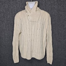 Polo Ralph Lauren Sweater Mens Large Beige Linen Silk Blend Shawl Cardigan Cable