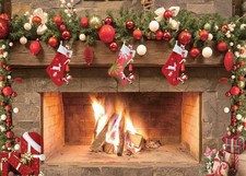 7x5ft Christmas Fireplace Backdrop, Tree, Socks, Gifts, Photo Background, CY129