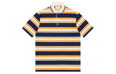 Gucci Striped Jersey Polo Navy/Orange/Mint | eBay