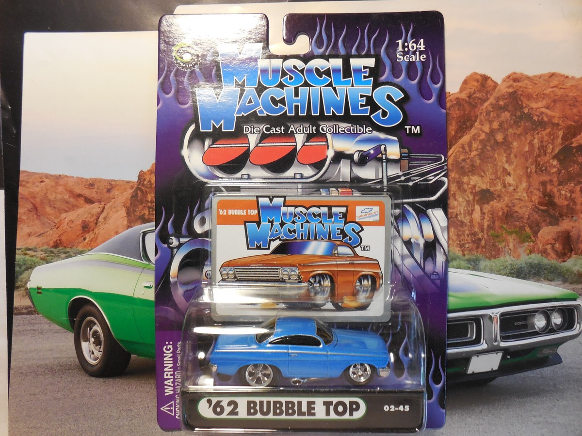 MUSCLE MACHINES 1962 CHEVY BUBBLE TOP BLUE '62 1/64 DIECAST CAR 1