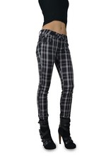 TRIPP BLACK WHITE PLAID HIGH WAISTED SKINNY JEAN PANTS MOTO METAL PUNK IS6235P
