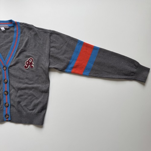 ROCKETS OF AWESOME School Cardigan Sweater Kids Boys 10 Retro Embroidered Gray - Picture 3 of 14