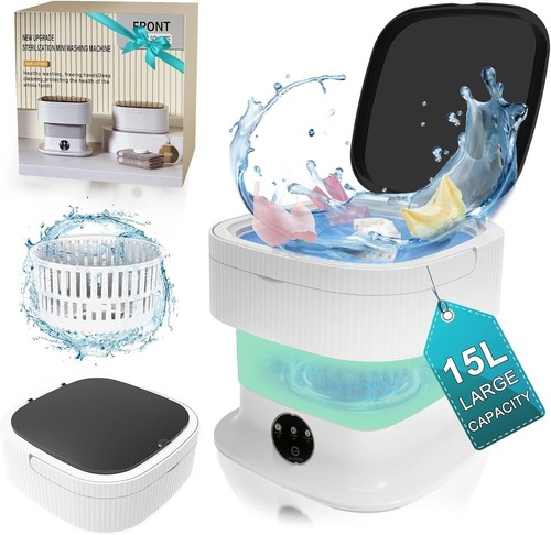 15L Mini Portable Washing Machine, Foldable Washer with Spin Dryer, Small