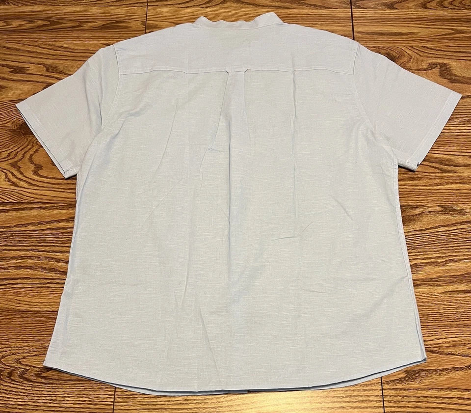 Camisa PJ Paul Jones Para Hombres 2XL Azul Algodón Lino Cuello con Bandas Manga Corta Playa Foto 2 de 4