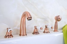 Antique Red Copper Bathroom 5 Hole Deck-Mount Roman Tub Faucet with Hand Shower