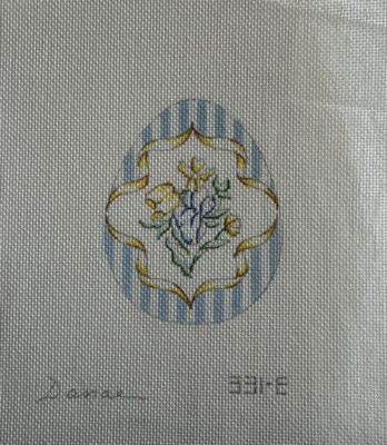 Danae Needlepoint Canvas 331-E Blue Stripe Floral Easter Egg Handpainted  18ct