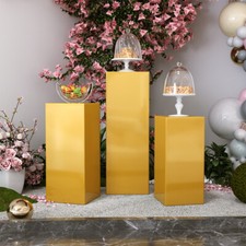 3pc Metal Gold Cylinder Plinth Flower Pedestal Wedding Centerpieces Holder Stand
