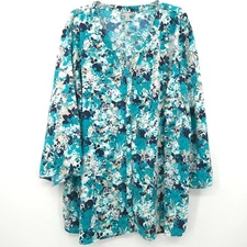 Cathrines womens green/blue floral button front A-line tunic top Plus Size 4X