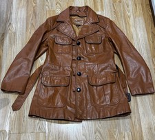 Vtg 70s Montgomery Ward The Tannery Brn, Leather Jacket Womens Med Belted 12