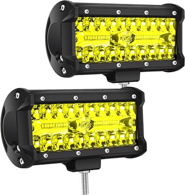 2x 120W 7'' Gelbes LED Arbeitslicht Lichtleiste Offroad Scheinwerfer für Jeep LKW