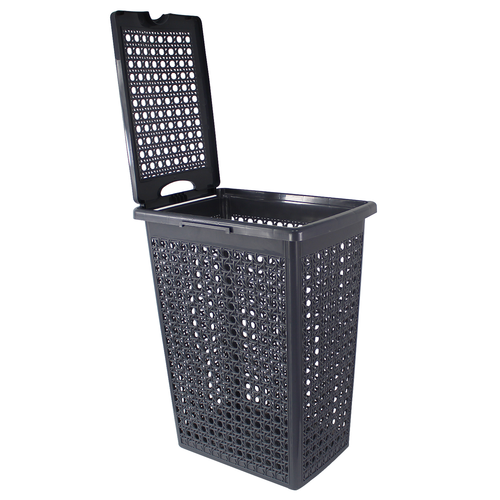 Slimline Laundry Washing Basket Hamper Clothes Storage Linen Lid Plastic Rattan - Picture 5 of 8