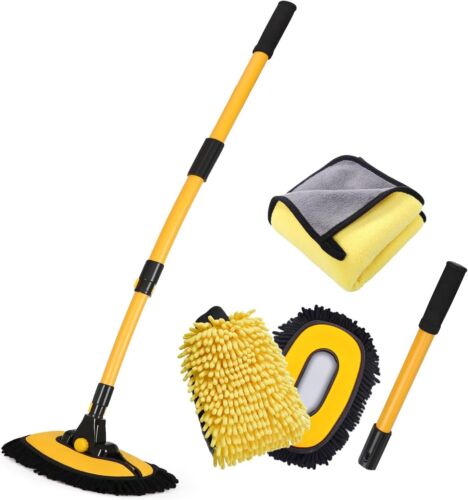 57'' Car Wash Brush with Long Handle Chenille Microfiber Kit, Yellow