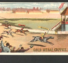 Gold Medal Coffee Horse Race Sports Track RM.11 1800's Rare Victorian Trade Card