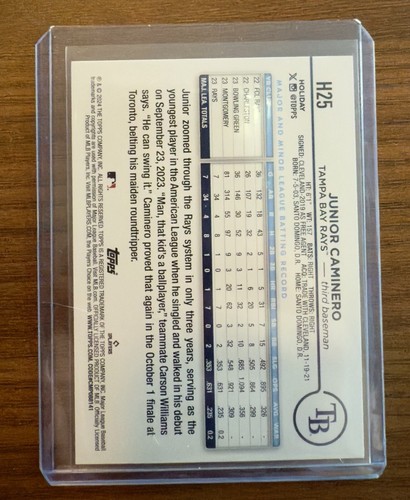 2024 Topps Holiday Holiday Variation Short Prints#H25 Junior Caminero - Picture 3 of 3