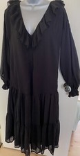 Asos Black Chiffon Oversized Tiered Midi Length Dress Size 6 