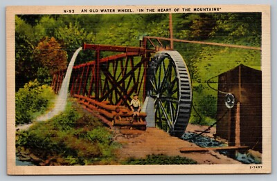 #ad An Old Water Wheel In The Heart Of The Mountain c1930 Linen Vintage Postcard $19.95